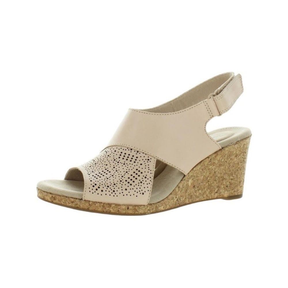 Clarks Womens Lafley Joy Leather Open Toe Wedge Sandals size 11